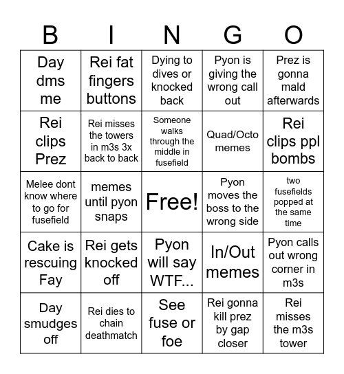 Rei Bingo Card