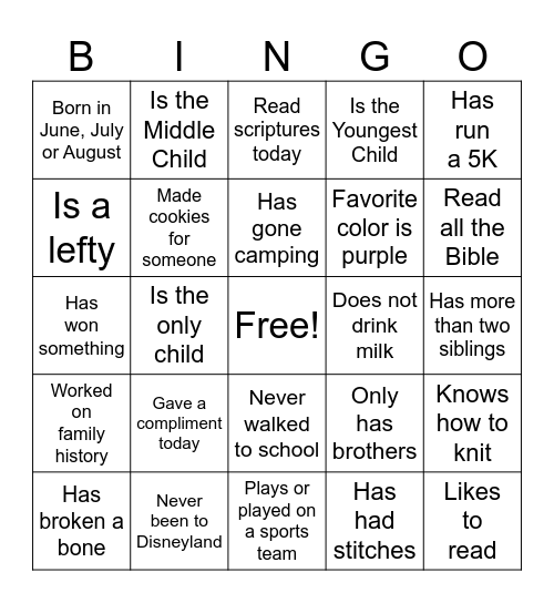 Get to Know You Bingo Card