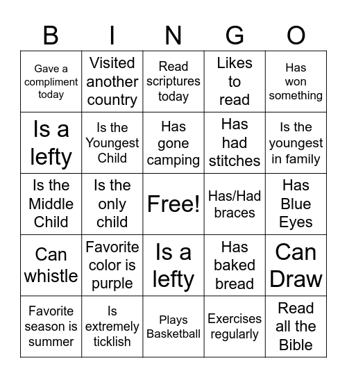 Get to Know You Bingo Card