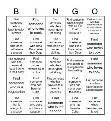 GET TO KNOW YOU Bingo Card