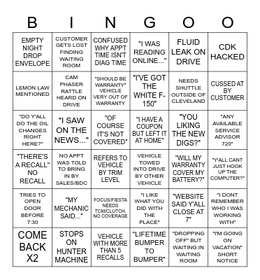 CF Bingo Card