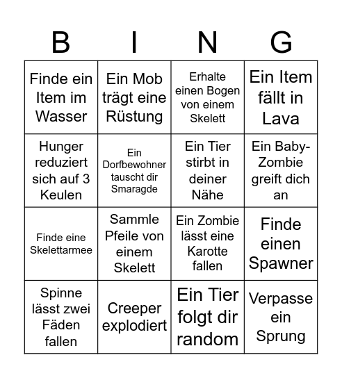 Minecraft Bingo Card