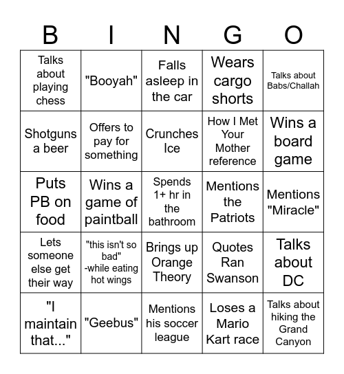 JR Bingo Card