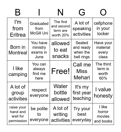 1 to 24 Bingo Card