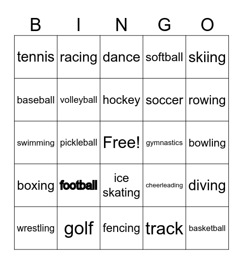 sports Bingo Card