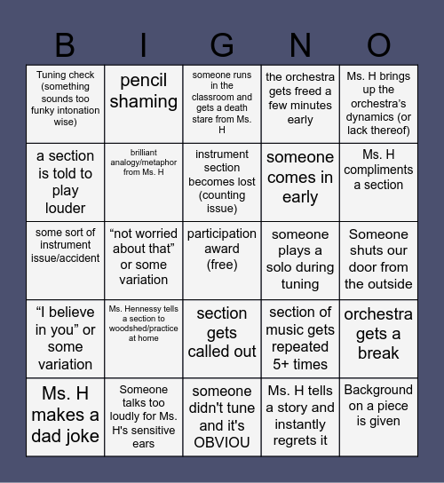 Orchestra Sectional Bingo Card