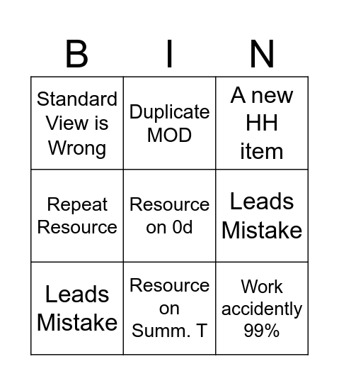 Schedule Clean-Up Bingo Card