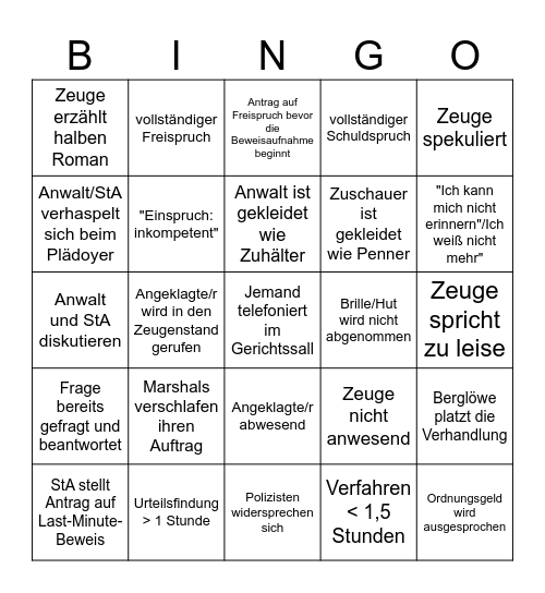 Gerichtsbingo Card