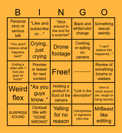 YouTube Bingo Card