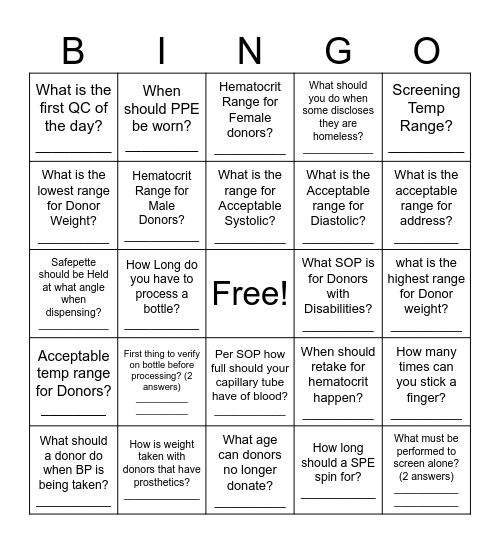 DCTI/DCTII Bingo Card