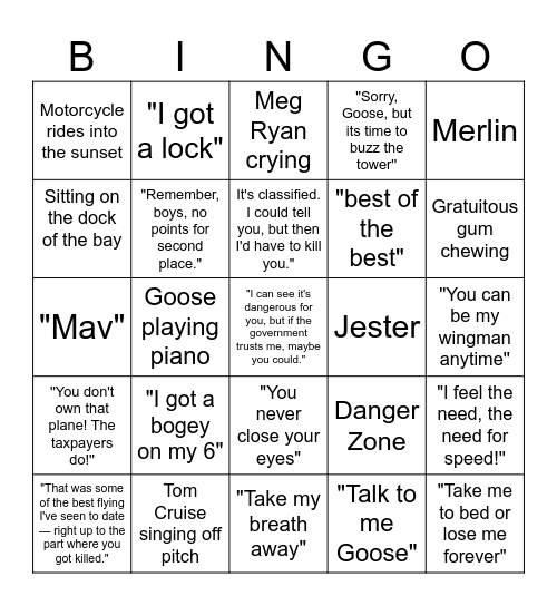 Top Gun! Bingo Card