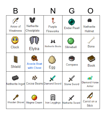 Minecraft Bingo Card