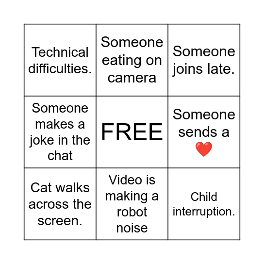 Zoom Bingo Card