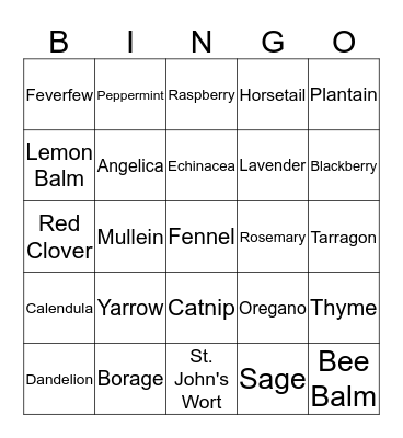 HERB BINGO Card