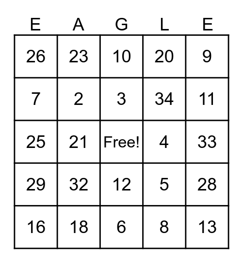 Eagle Bingo! Bingo Card