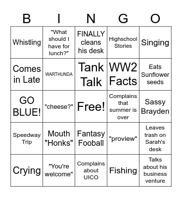 Kevin BINGO Card