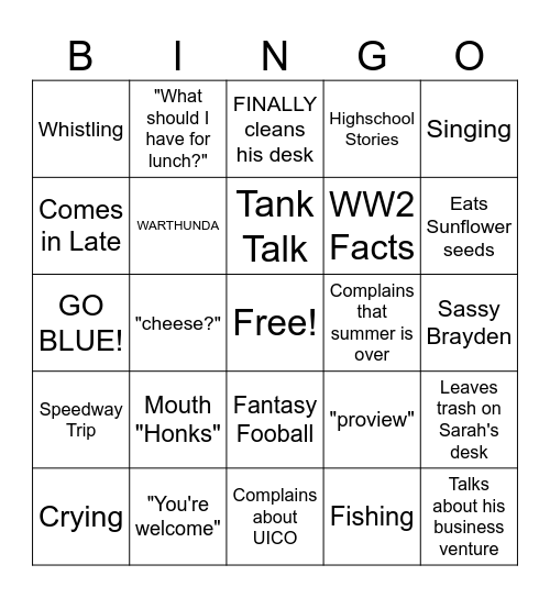 Kevin BINGO Card