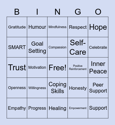 Recovery Bingo Card