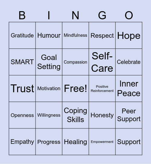 Recovery Bingo Card