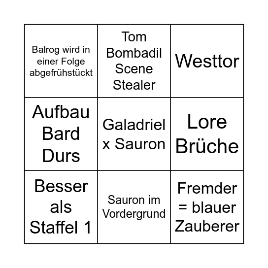 Ringe der Macht Staffel 2 Bingo Card