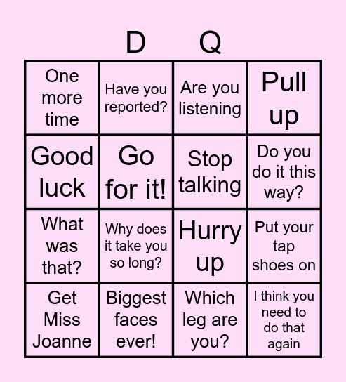 WHAT MISS AMELIA SAYS BINGO! Bingo Card