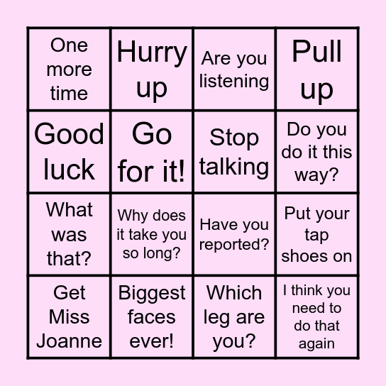 WHAT MISS AMELIA SAYS BINGO! Bingo Card