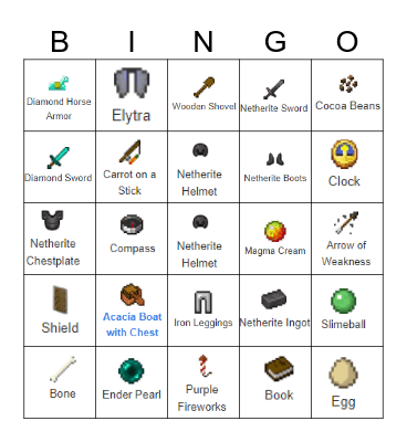 Minecraft Bingo Card