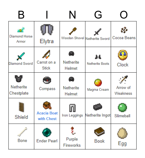 Minecraft Bingo Card