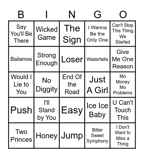 Totally 90's Bingo Card