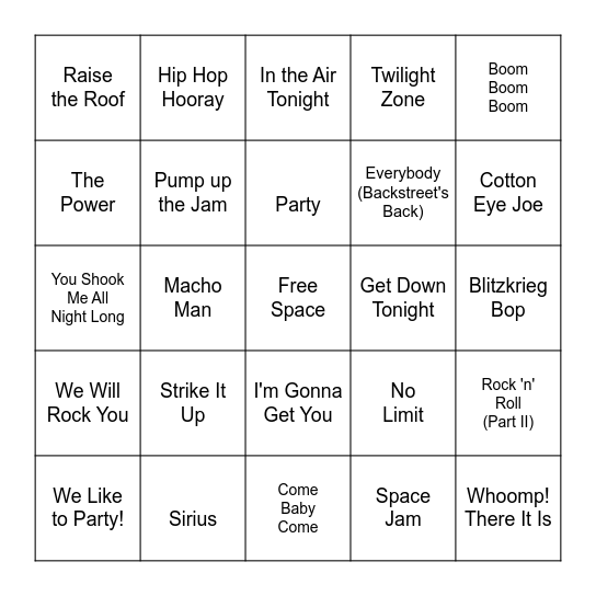 Jock Jams Bingo Card