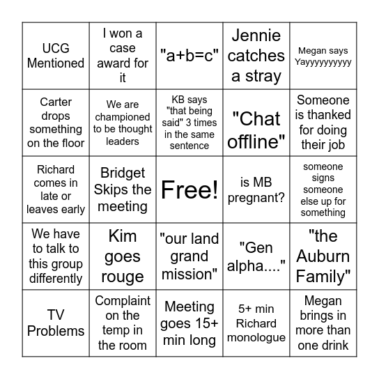 OCM Meeting Bingo Card