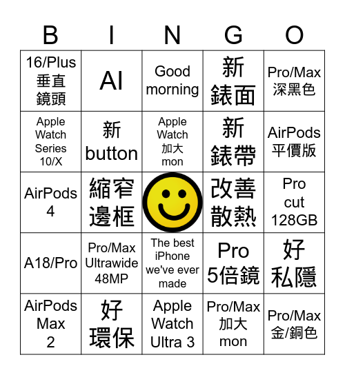 LIHKG iPhone Event 2024 Bingo Card