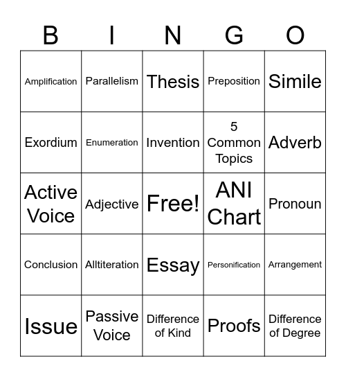 LToW Bingo Card