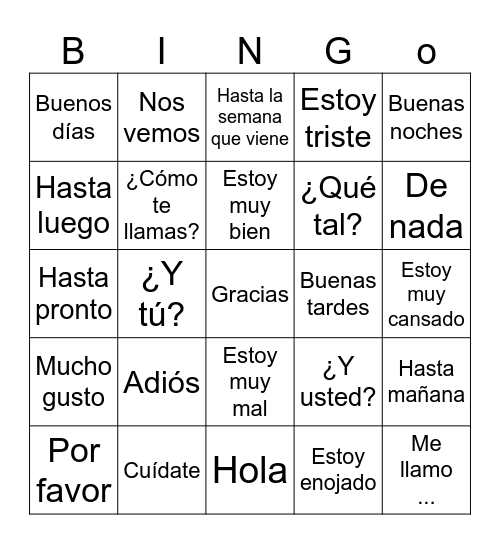 Los saludos y las despedidas Bingo Card