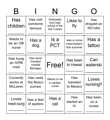 Get To Know You! Bingo Card