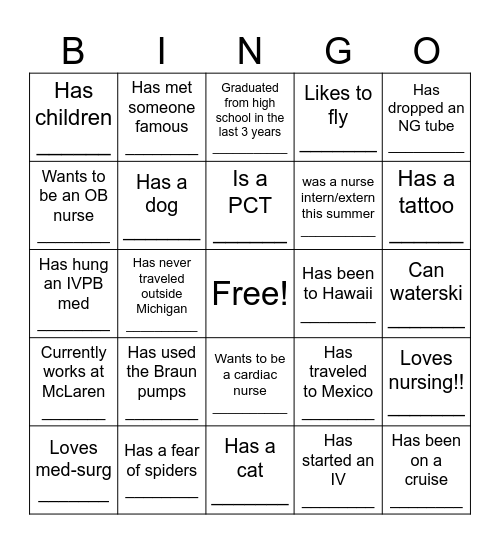 Get To Know You! Bingo Card