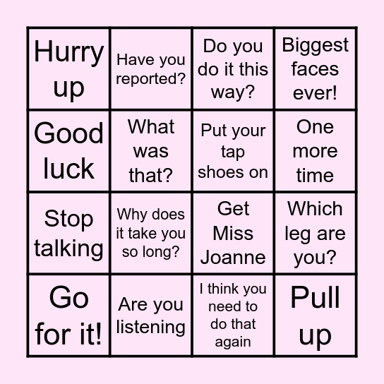 WHAT MISS AMELIA SAYS BINGO! Bingo Card