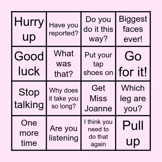 WHAT MISS AMELIA SAYS BINGO! Bingo Card