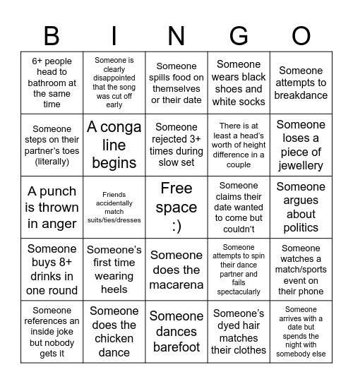 CNI Debs '24 Bingo Card