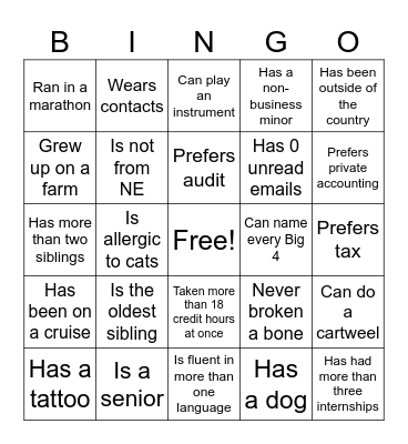 Beta Alpha Psi Bingo Card