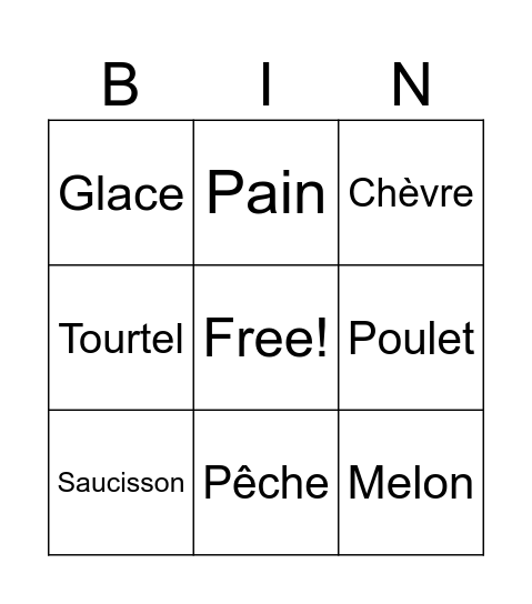 J'ai faim Bingo Card