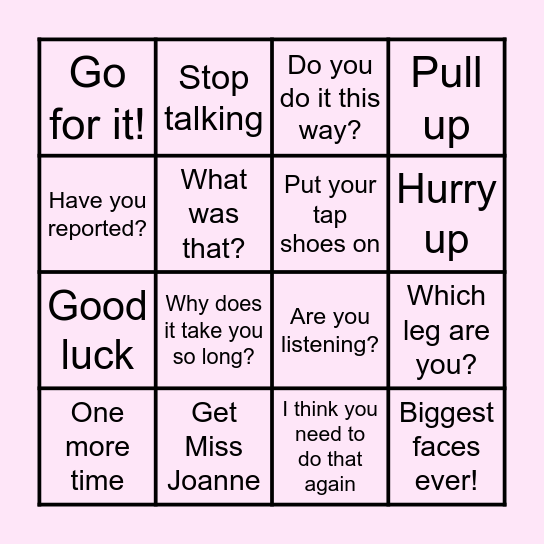 WHAT MISS AMELIA SAYS BINGO! Bingo Card