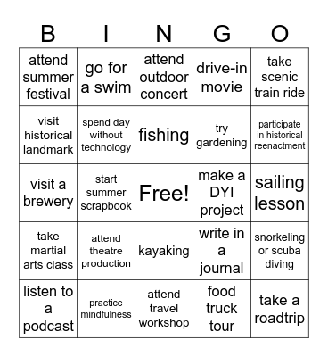 SUMMER EDITION Bingo Card