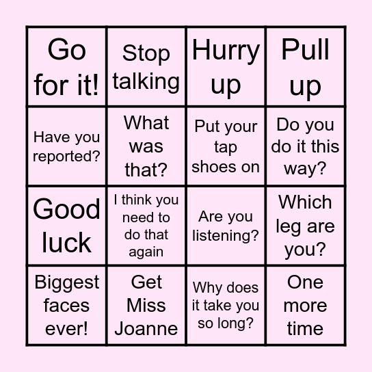 WHAT MISS AMELIA SAYS BINGO! Bingo Card