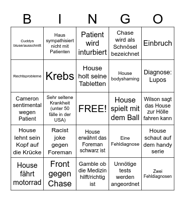 Dr. House Bingo Card