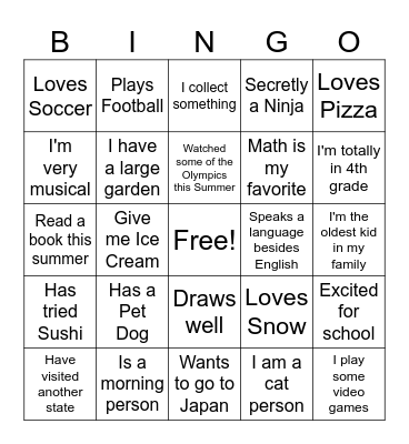 Mr. Peterson's 4th grade Bingo Card