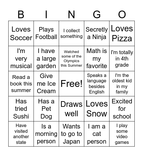 Mr. Peterson's 4th grade Bingo Card