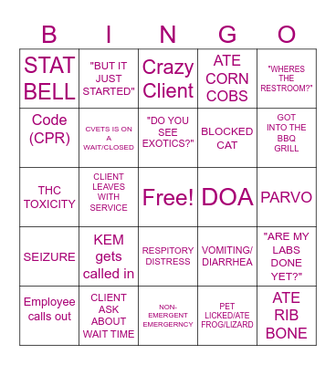 Vet Tech Bingo! Bingo Card