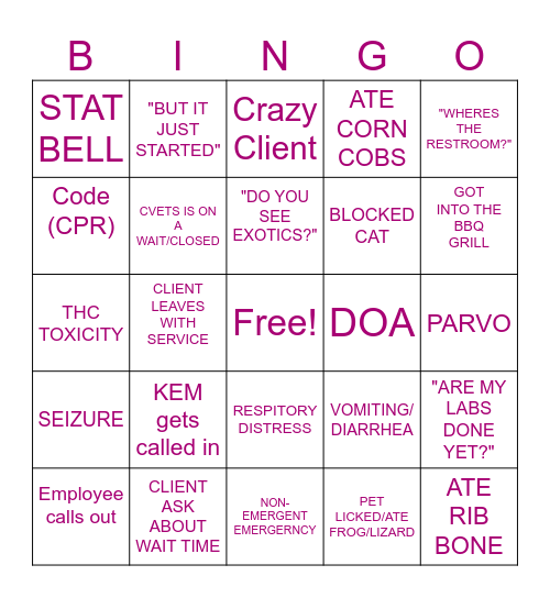 Vet Tech Bingo! Bingo Card