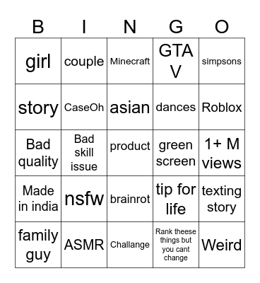 Untitled Bingo Card
